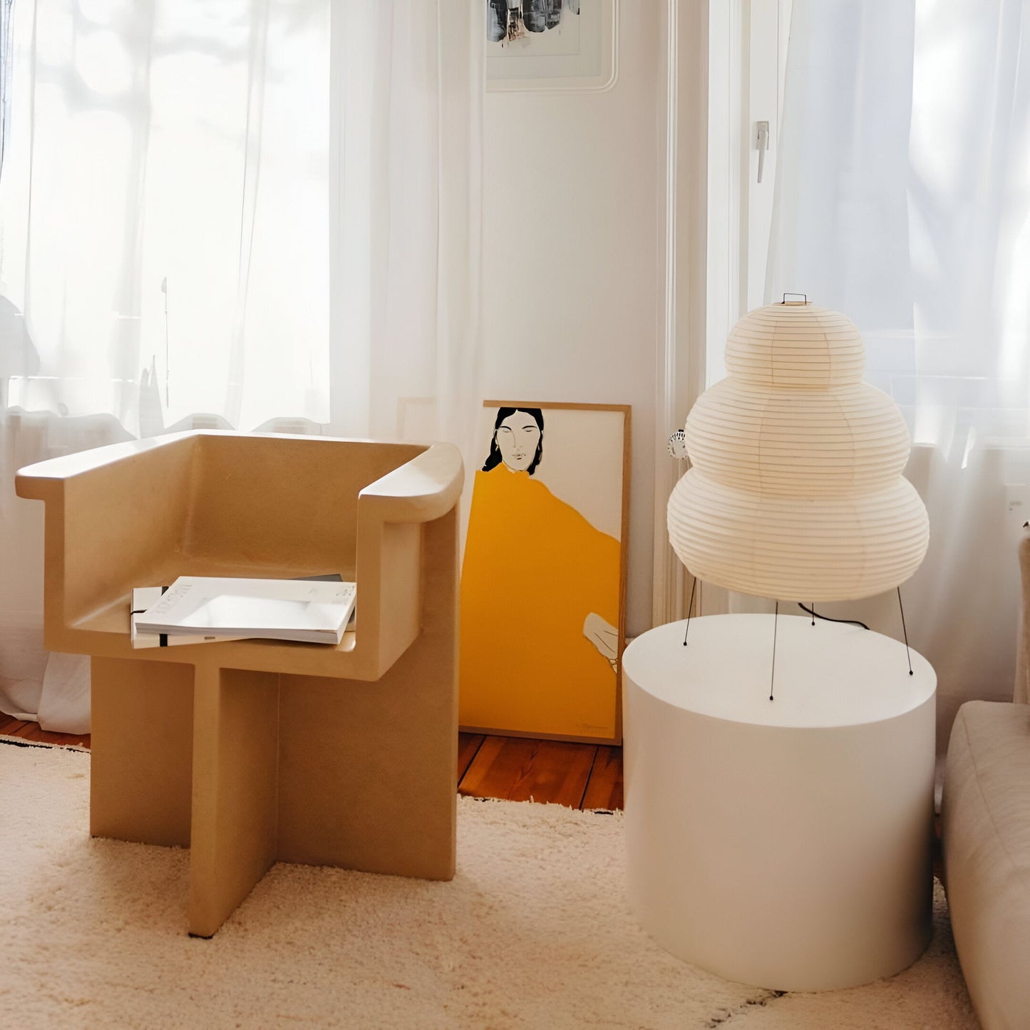 Weiße Reispapier Tischlampe | Japanischer Stil