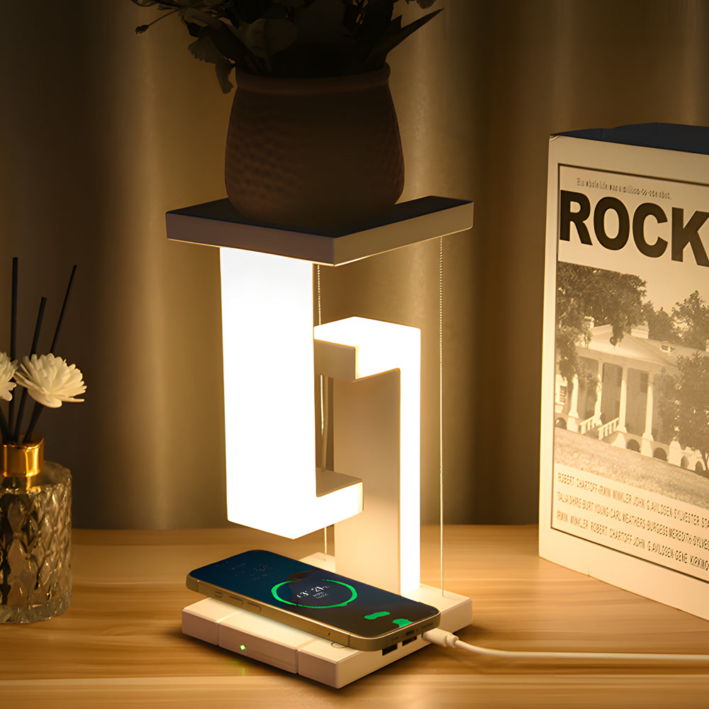 Schwebende LED Tischlampe Mit Kabelloser Ladefunktion | Modernes Design