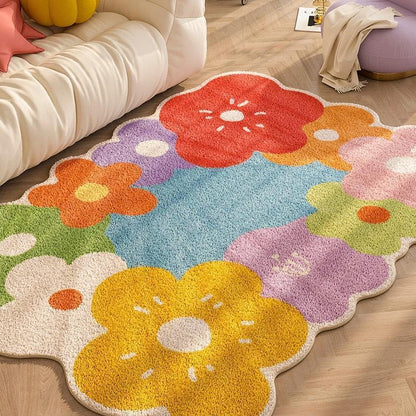 Wildblumen-Teppich für Wohnzimmer | Wellenförmig
