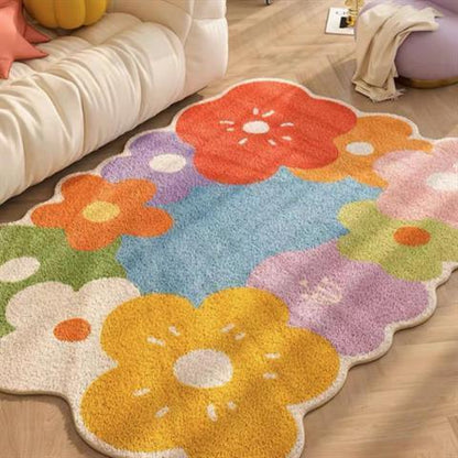 Wildblumen-Teppich für Wohnzimmer | Wellenförmig