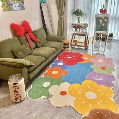 Wildblumen-Teppich für Wohnzimmer | Wellenförmig